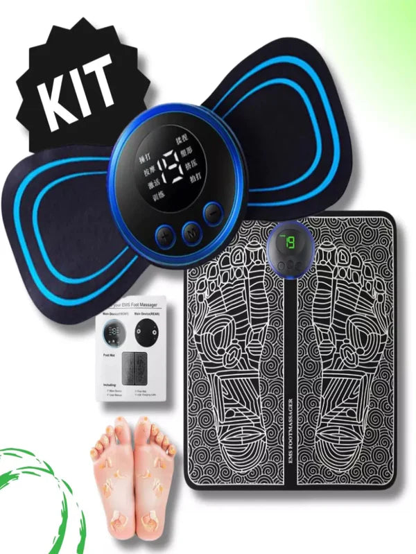 Kit Mini Massageador Elétrico E Tapete Dor Pés E Musculares EMS